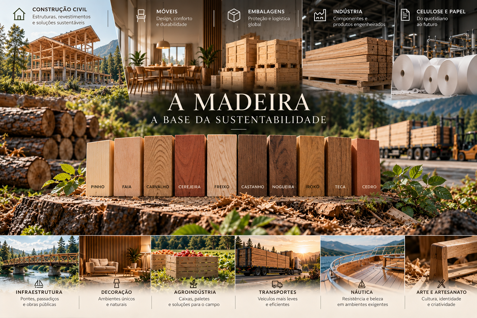 Tábuas de madeira serrada empilhadas